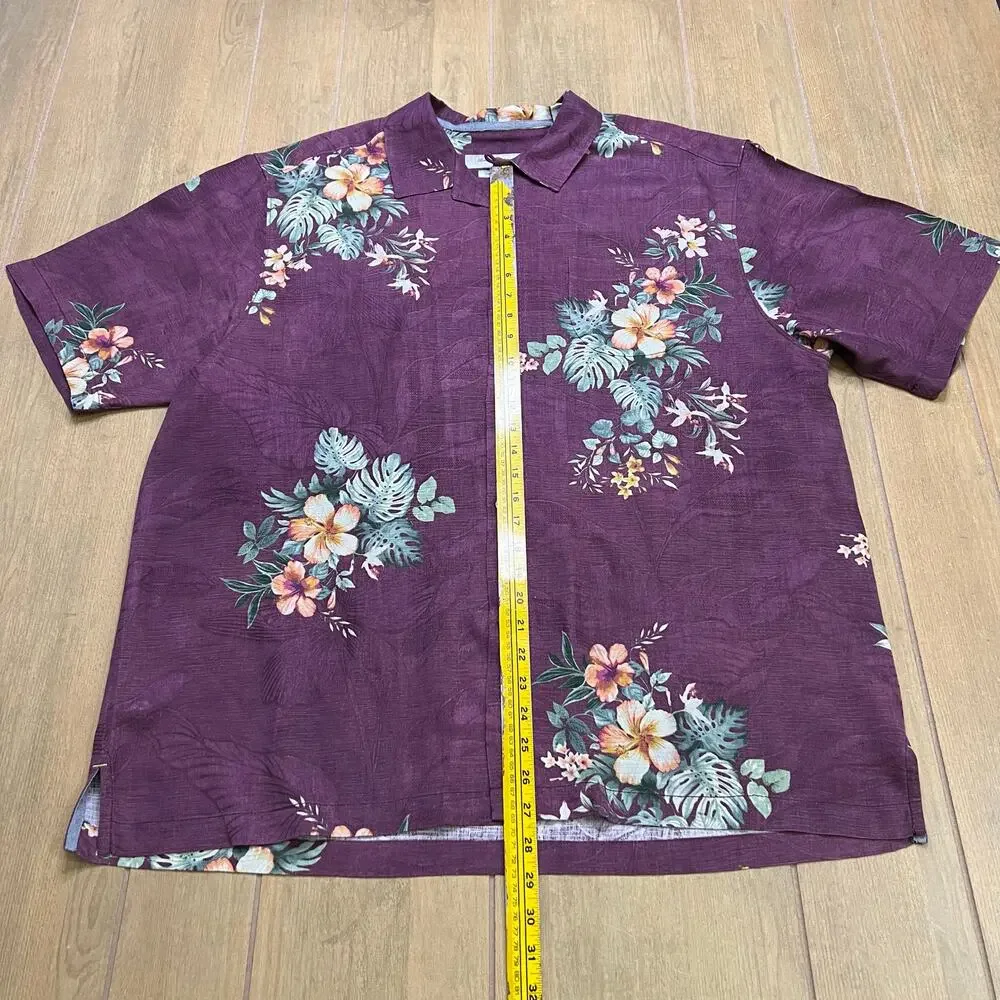 Tommy Bahama Silk Hawaiian Shirt XL Purple Floral Camp Shirt Original Fit Summer - Picture 4 of 13